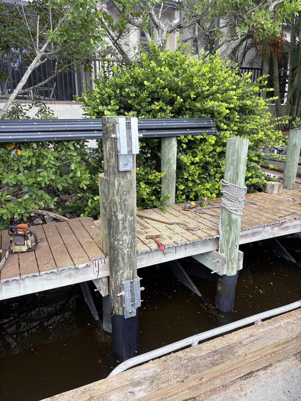 Piling and hardware detail on an elevator lift build