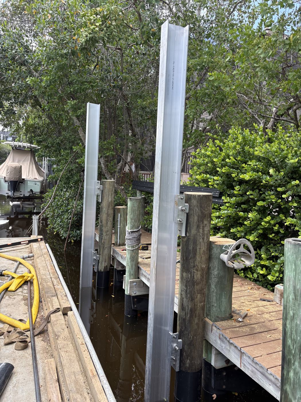 Aluminum lift rail being set in place